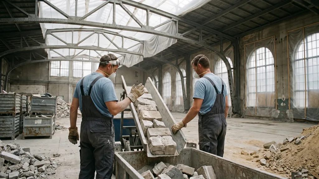 Rückbauarbeiten in der historischen Halle des Postbahnhofs in Berlin