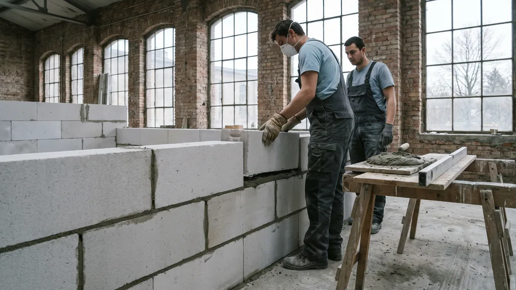 Neues Kalksandstein-Mauerwerk im entkernten Industriedenkmal Salzmann in Kassel