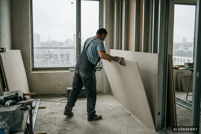 Trockenbauwand mit Metallständerwerk im Innenausbau (KI-generiertes Bild)