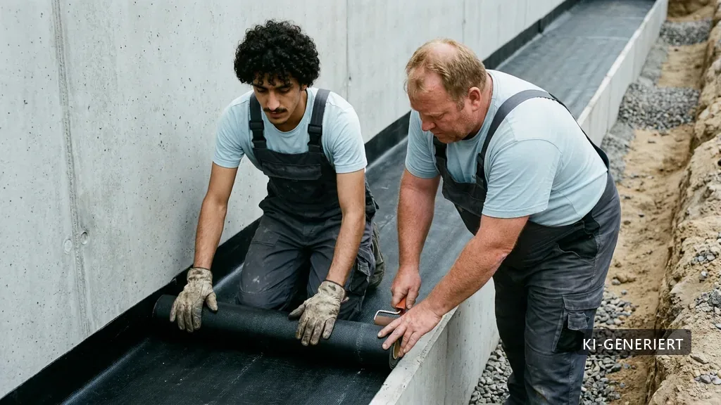 Bauwerksabdichtung einer Kelleraußenwand (KI-generiertes Bild)