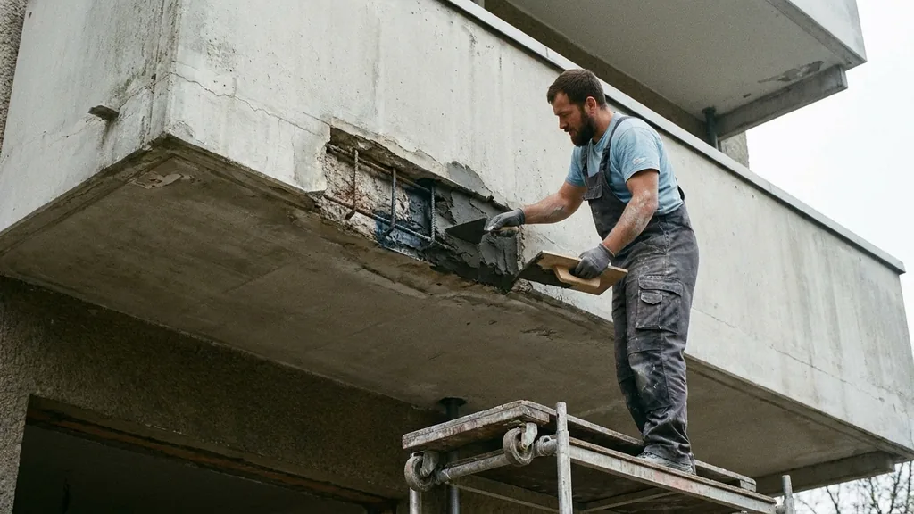 Betoninstandsetzung an einer geschädigten Stahlbetonstütze