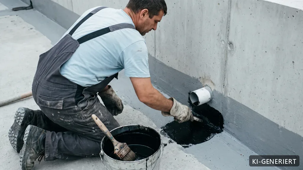 Bauwerksabdichtung am Wand-Sockel-Anschluss mit Flüssigabdichtung, Postbahnhof Berlin (KI-generiertes Bild)